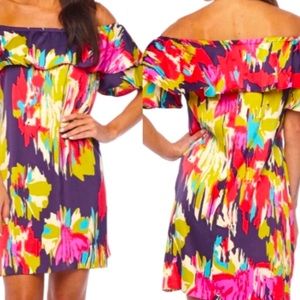 Maggie London~off the shoulder~Flounce Shift Mini Dress W/Vibrant colors Size 4